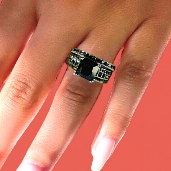 Black Sapphire 8.81 CTW, 925SS Ring SET | Size 8 | His & Hers | NEW - Picture 8 of 14